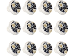 Puxadores Redondos Para Armários De Cozinha, Puxadores Para Armários E Gavetas, 12 Peças, Fundo Azul Com Estampa Floral