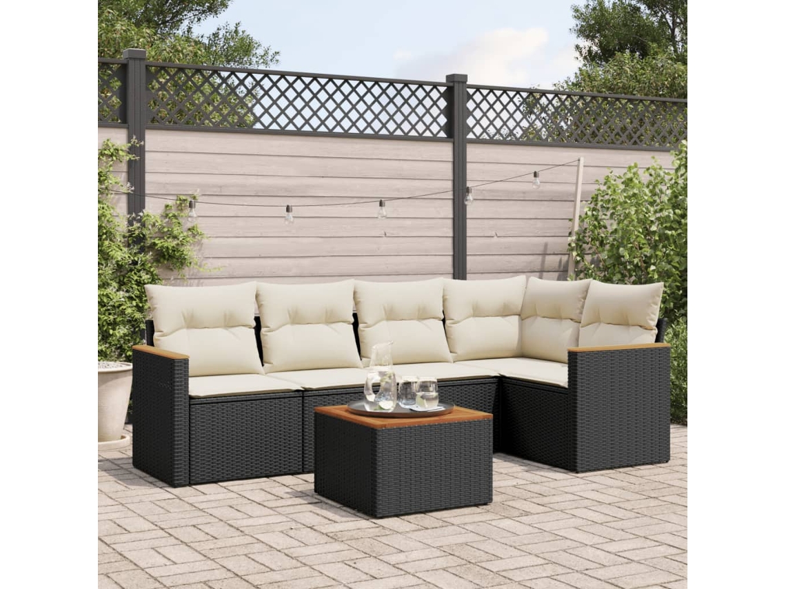 Vidaxl 6 Pcs Conjunto Sofás De Jardim C/ Almofadões Vime Pe Preto