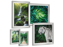 Pinturas Murais Modernas Formas Florais Abstratas Moldura Preta Pinturas De Quarto Espelharte (conjunto De 5 Imagens)