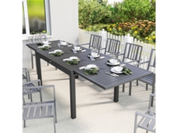 Mesa De Jantar Externa Extensível 135 A 270 Cm, 6 A 10 Lugares, Alumínio E Ripas Cinza Escuro