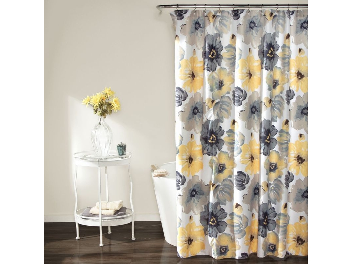 2026 cortina de Ducha de Tela com Grandes Flores Amarelas e Cinzas, 180x180, Design Floral para Banheiro