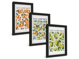 Composição De Quadros Na Paredepadrões De Frutas Cítricas Em Tons Pastel Moldura Preta Quadros Para A Sala De Estar Espelharte (3 Peças 20x30 Cm)
