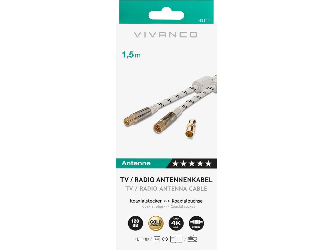 Cabo Coaxial VIVANCO Antena NYL 150CM B (Outlet Caixa Aberta)