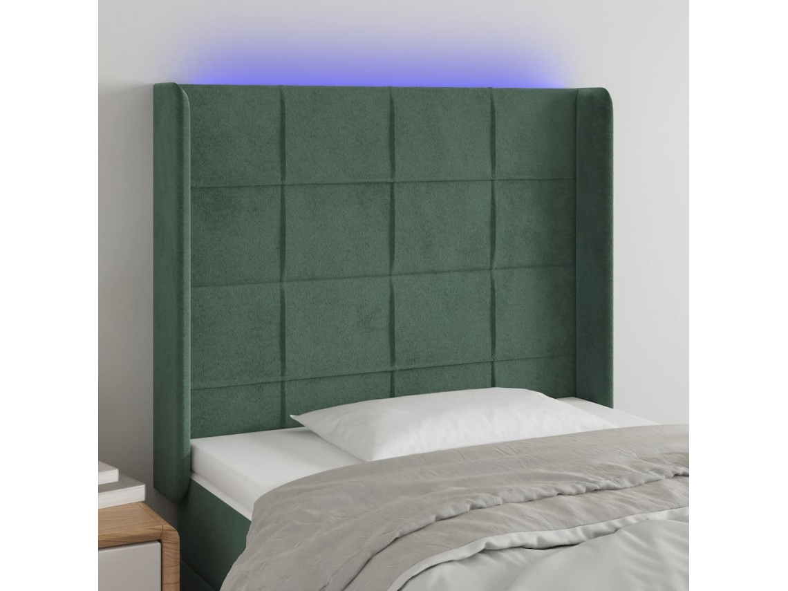 Cabeceira Camapainel De Cabeceira C/ Luzes Led Veludo 83x16x118/128cm Verde Escuro Lovely Home