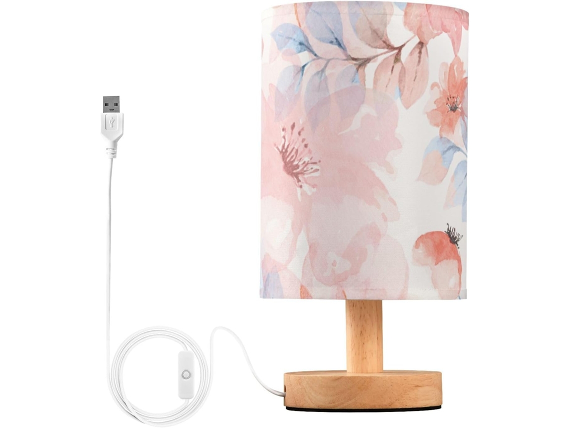 Abajur Frodotgv em Aquarela com Flores Laranja e Suporte para Cartucho USB, Base de Mesa para Meninas