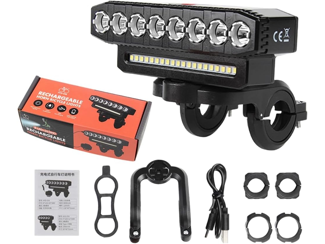 Farol De Bicicleta Recarregável Via Usb Com 900 Lúmens, Bateria Led