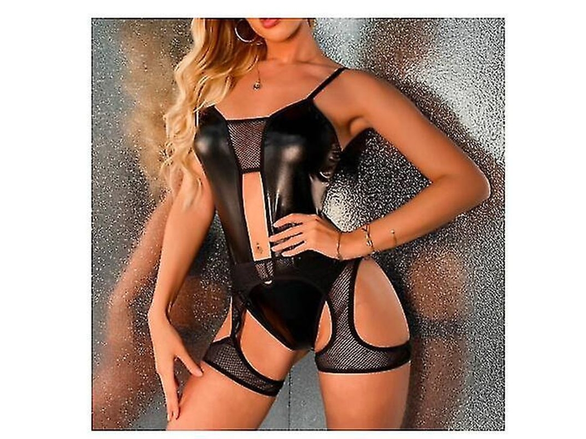 2026 body Suit Sexy de Couro Pu para Mulher com Ligas Latex Wetlook Catsuit Traje de Dormir Erótico 2022
