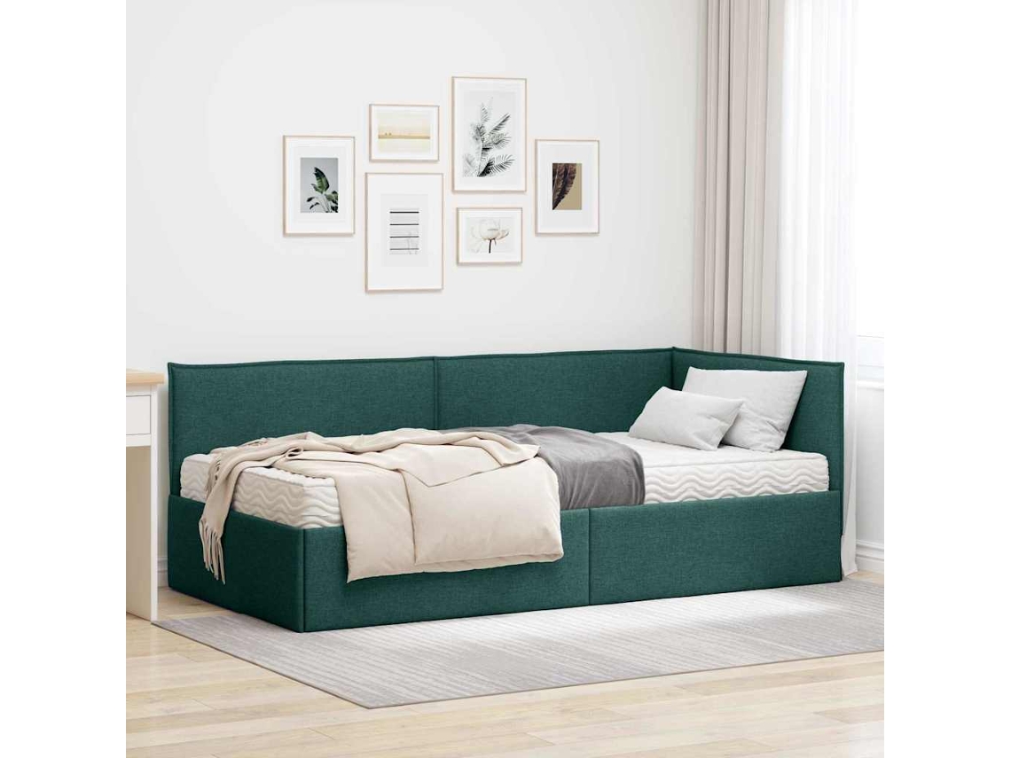 Vidaxl Estrutura De Cama De Canto Com Colchão 2 Pcs Verde Veludo