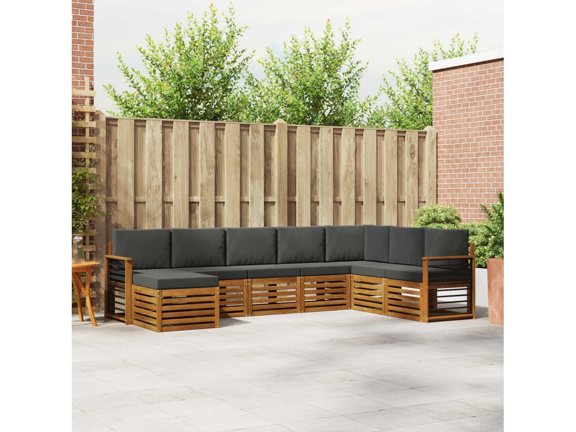 Vidaxl Conjunto De Sofás Para Exterior 8 Pcs Natural E Antracite