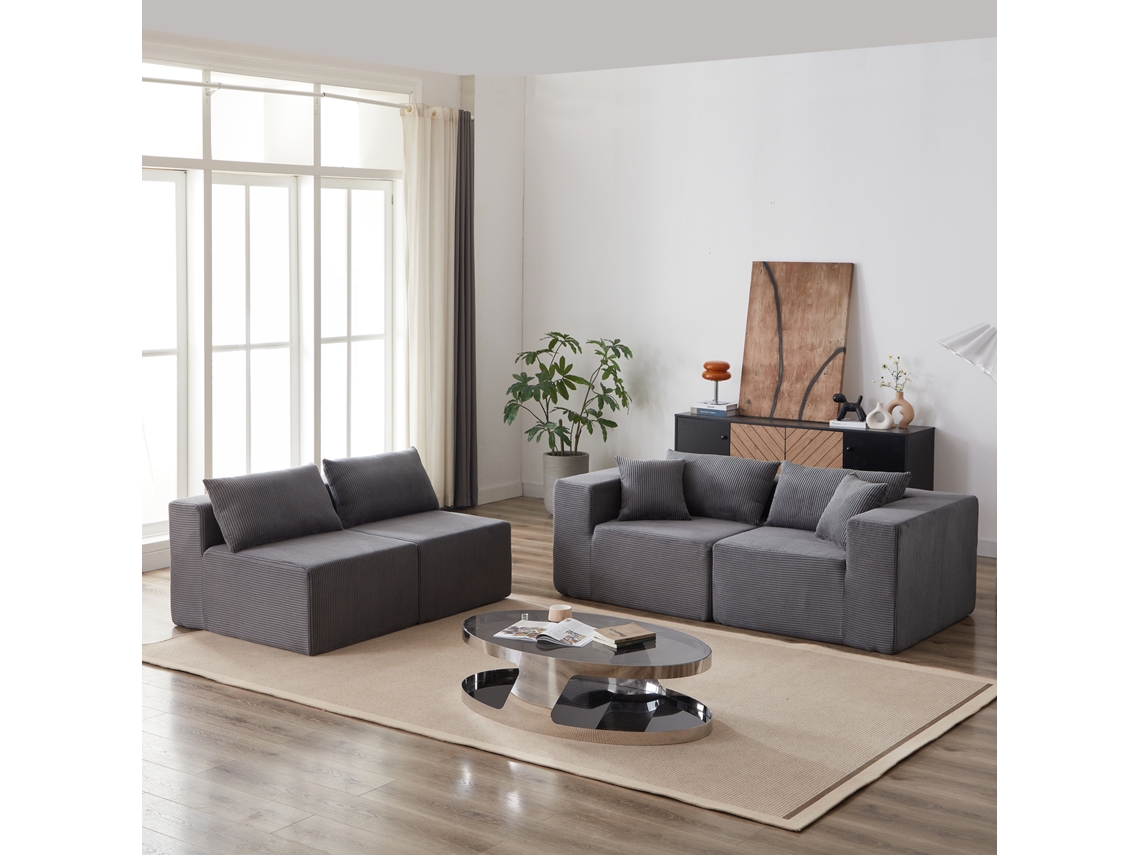 Sofá Modular L Veludo Cotelê 4 Peças Combinação Livre Sala VOLTEDGE