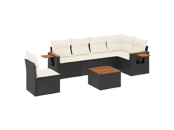 Conjunto de 7 Sofás para Jardim com Almofadões Vime Pe Preto MAISON EXCLUSIVE (7 pcs)