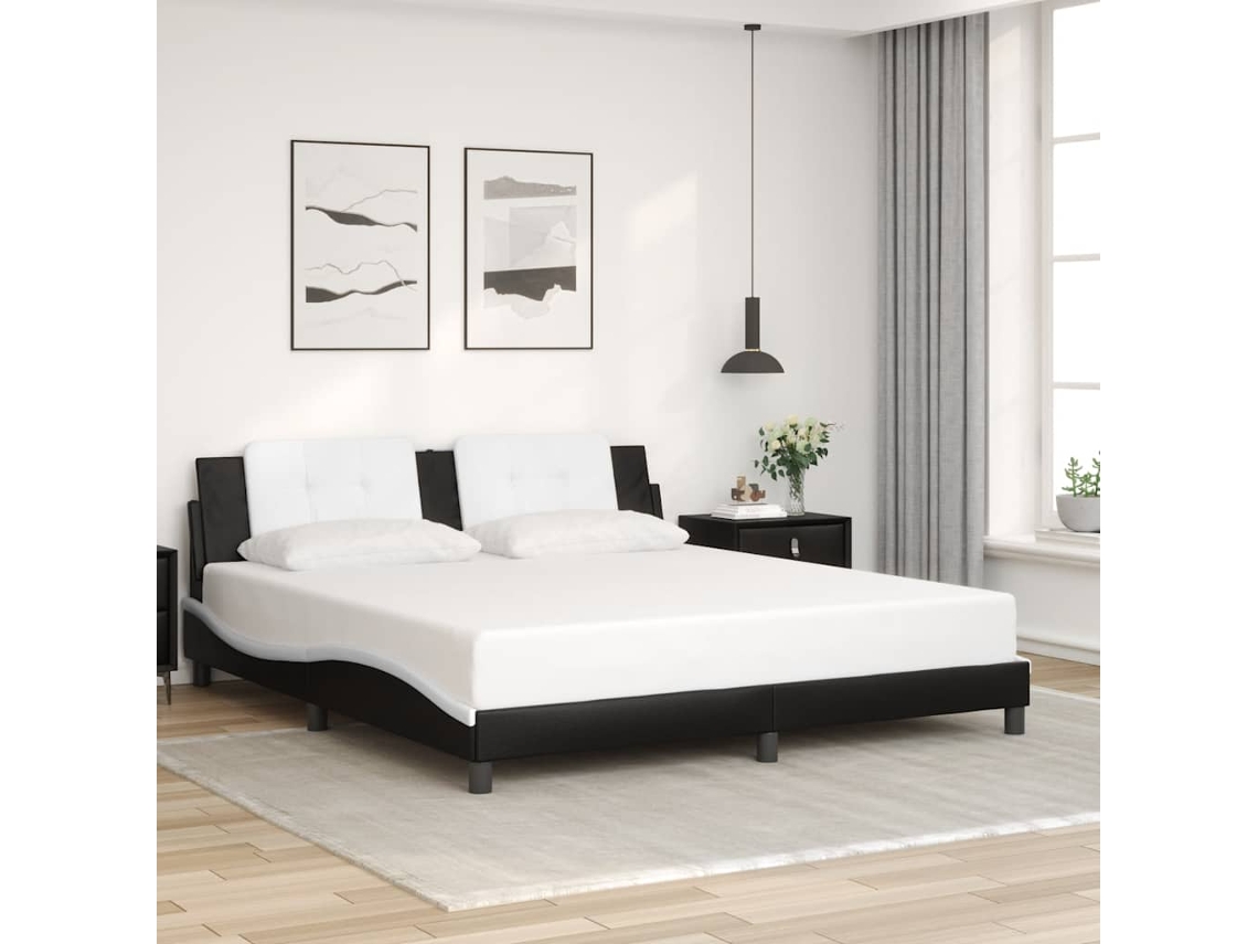 Vidaxl Estrutura De Cama Sem Colchão Zadar Couro Artificial Preto E Branco