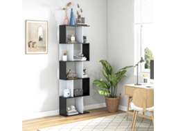 Estante alta em formato de S com 5 prateleiras, design moderno para sala de estar ou escritório, 60x24x184,5cm, preto e branco.