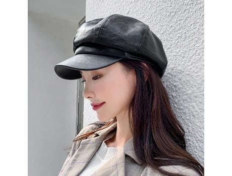 Boina De Mulher Rokoo Amor Newsboy Gavroche Pele Preto (5658 Cm)