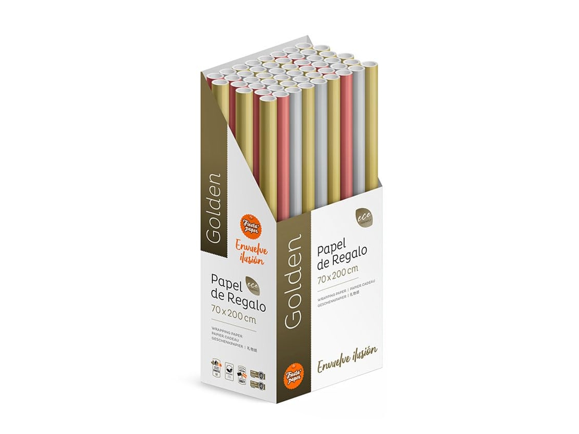 Pack 50 Rollos Papel Regalo Golden Reforzado 2m X 70cm Metalizado - Fp Fiesta Paper