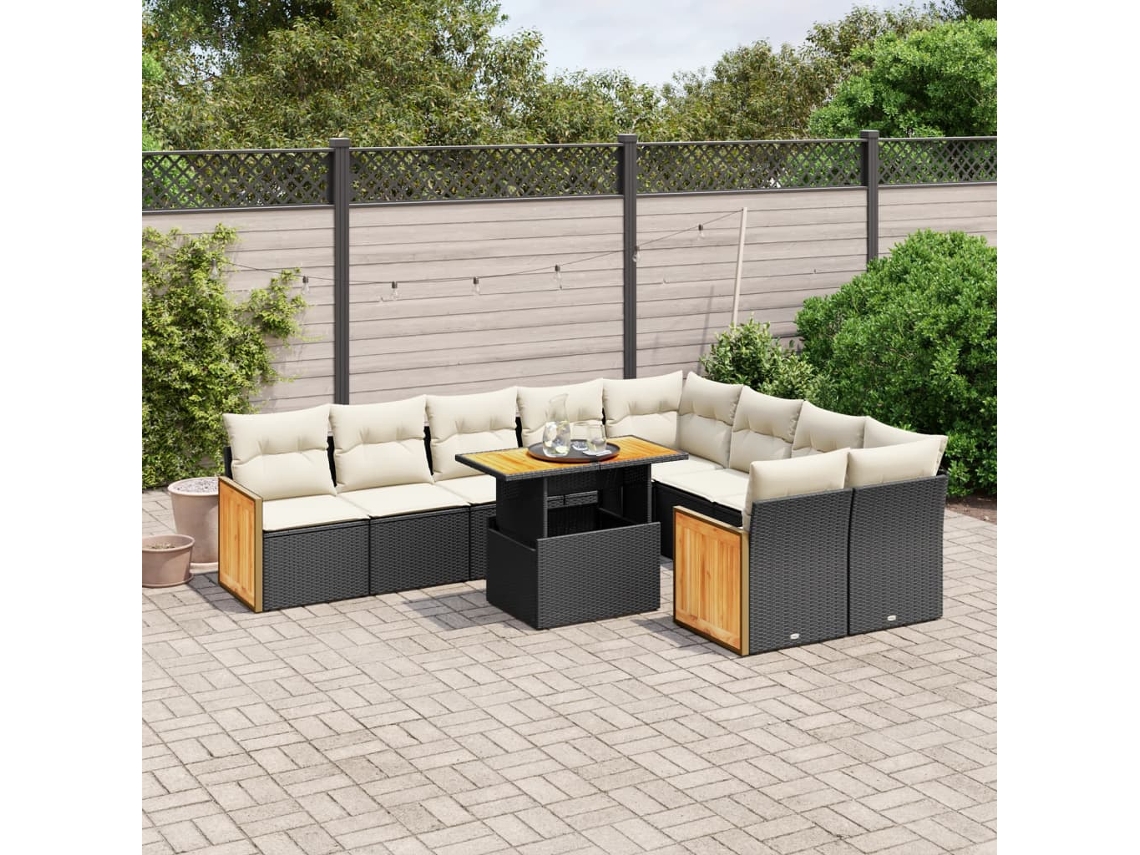 Vidaxl 10 Pcs Conjunto Sofás De Jardim C/ Almofadões Vime Pe Preto