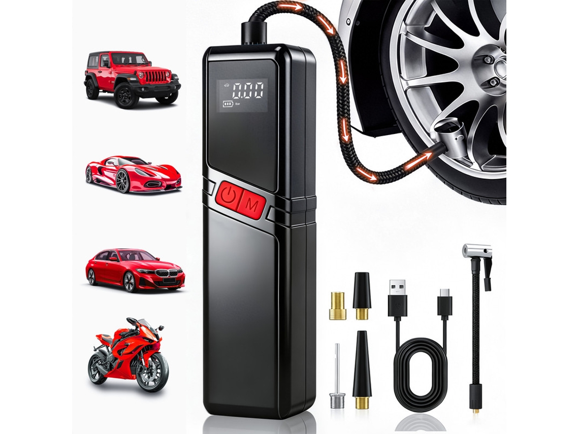 Compressor De Ar Portátil Para Pneus, 150 Psi, Sem Fio, Com Manômetro Digital E Função Automática (preto)