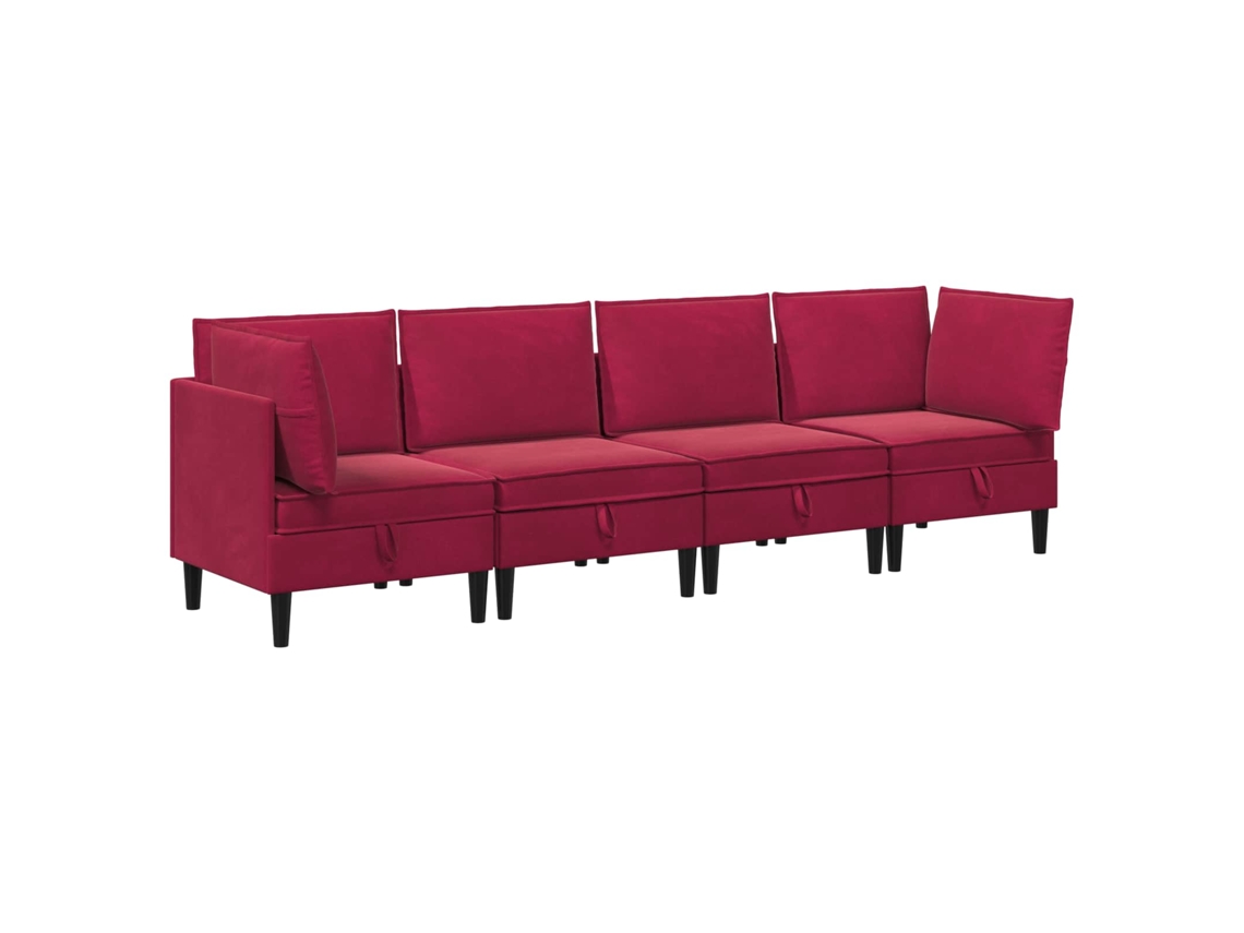 Conjunto 4 Conjunto De Sala De Estar Vidaxl Vermelho Veludo (280 X 70 X 82 Cm)