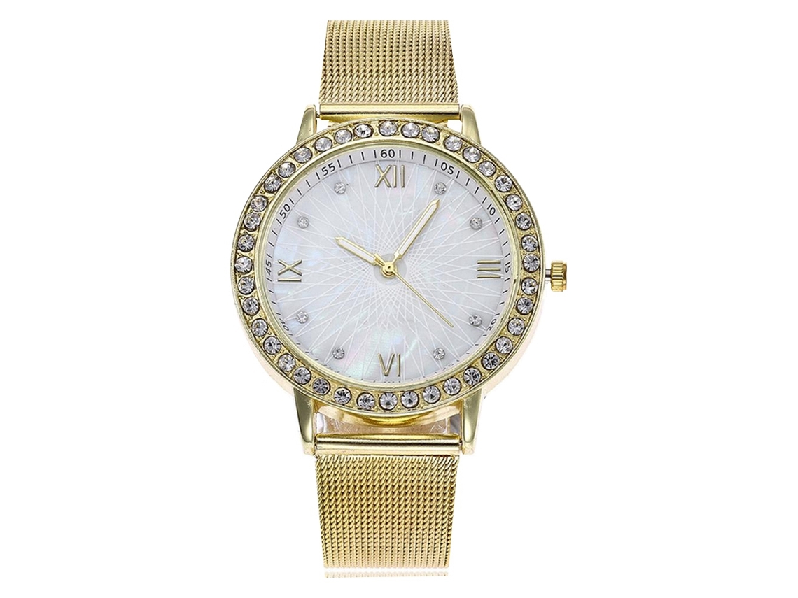 Relógio de Quartzo com Cinto de Malha Estilo Simples e Elegante para Amante (ouro)