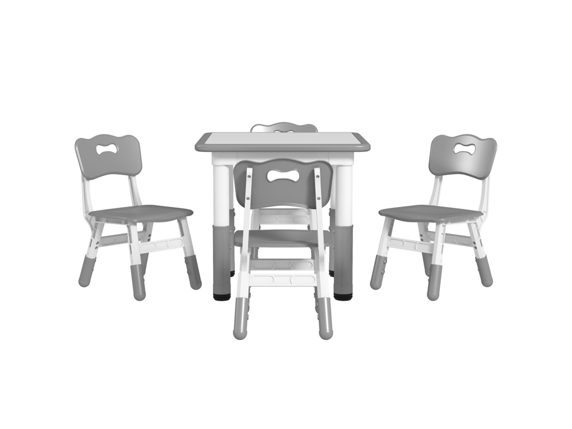 Conjunto Cinza, Para Crianças, Com 5 Peças, 1 Mesa E 4 Cadeiras