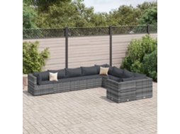 Vidaxl 9 Pcs Conjunto Sofás P/ Jardim com Almofadões Vime Pe Cinzento