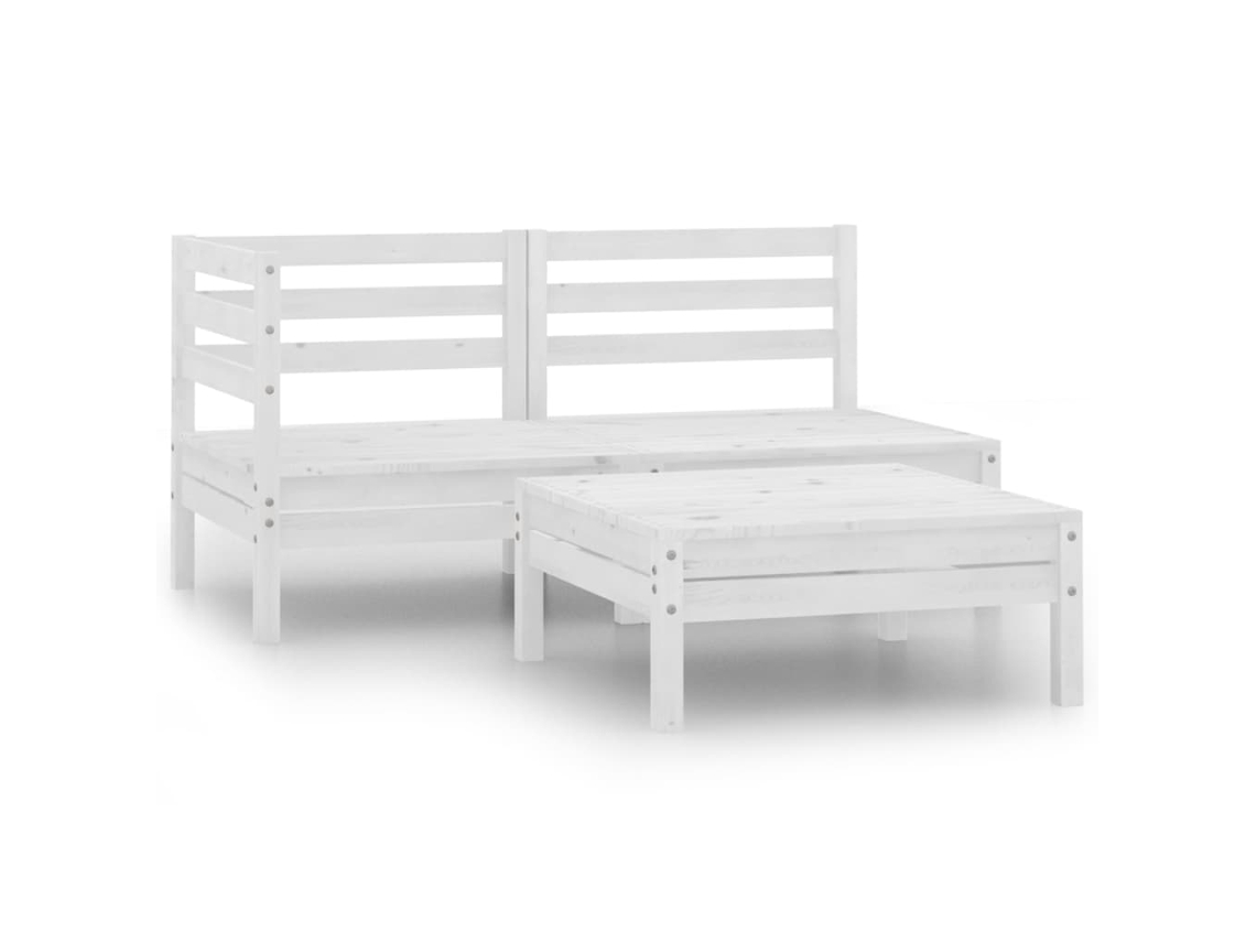 Vidaxl 3 Pcs Conjunto Lounge De Jardim Pinho Maciço Branco