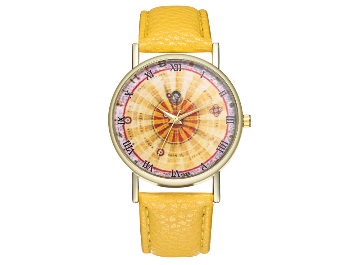 Reloj De Cuarzo Unisex Con Correa De Cuero Pu Dial Numeros Romanos Amarillo Zhoulianfa