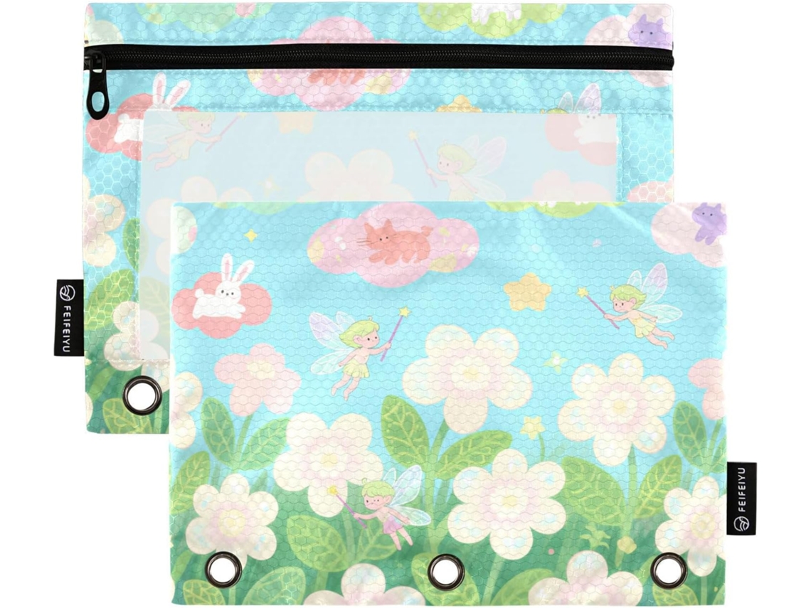 Pasta Com Estampa De Flores Azuis Em Estilo Cartoon, Ideal Fichário Com Janela Transparente, Capa De Tecido Com