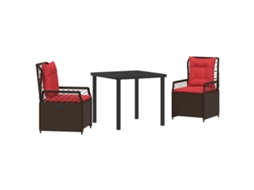 Conjunto 3 De Jantar De Jardim Vidaxl Castanho Rattan Pe