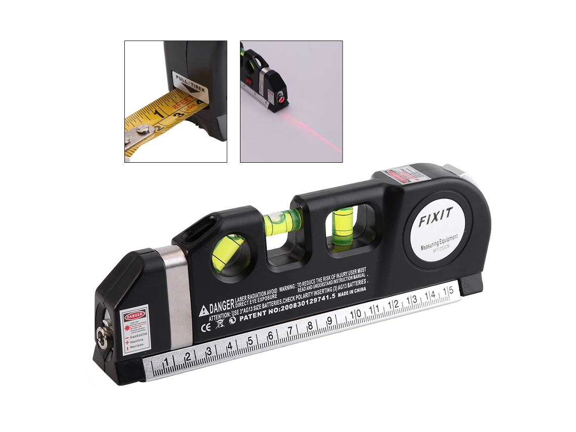 Yuru nível Laser Preciso com Linhas Horizontal e Vertical Régua Métrica Ferramenta de Medição Multipropósito Abs Preto