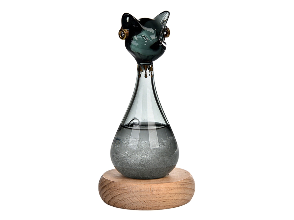 Frasco Preditor de Tempo Gato Vidro Preto Ergonômico Decorativo para Sala e Cozinha