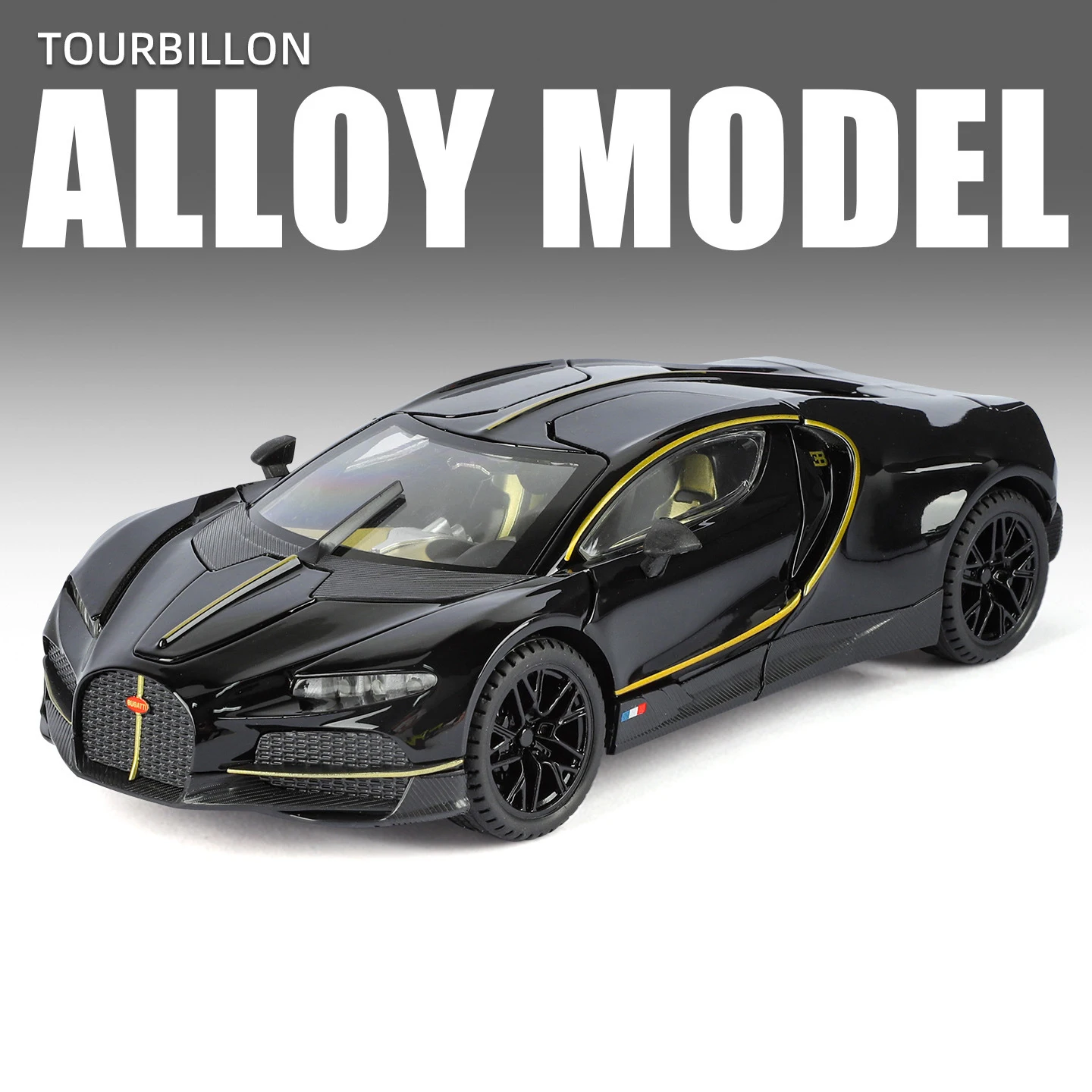 (preto) Miniatura De Supercarro Em Escala 1:24, Feita Em Metal Fundido, Com Mecanismo De Fricção Com Som E Luz, Ideal Para Crianças.