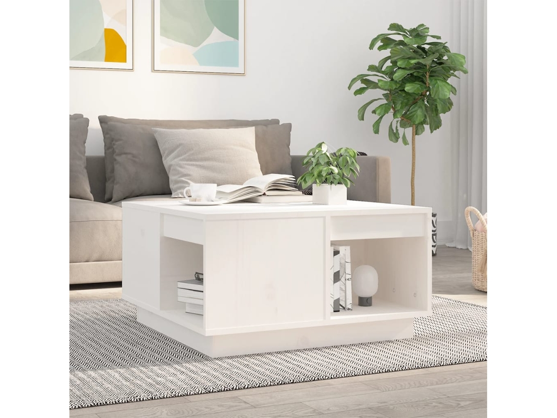 Vidaxl Mesa De Centro 60x61x32,5 Cm Madeira De Pinho Maciça Branco