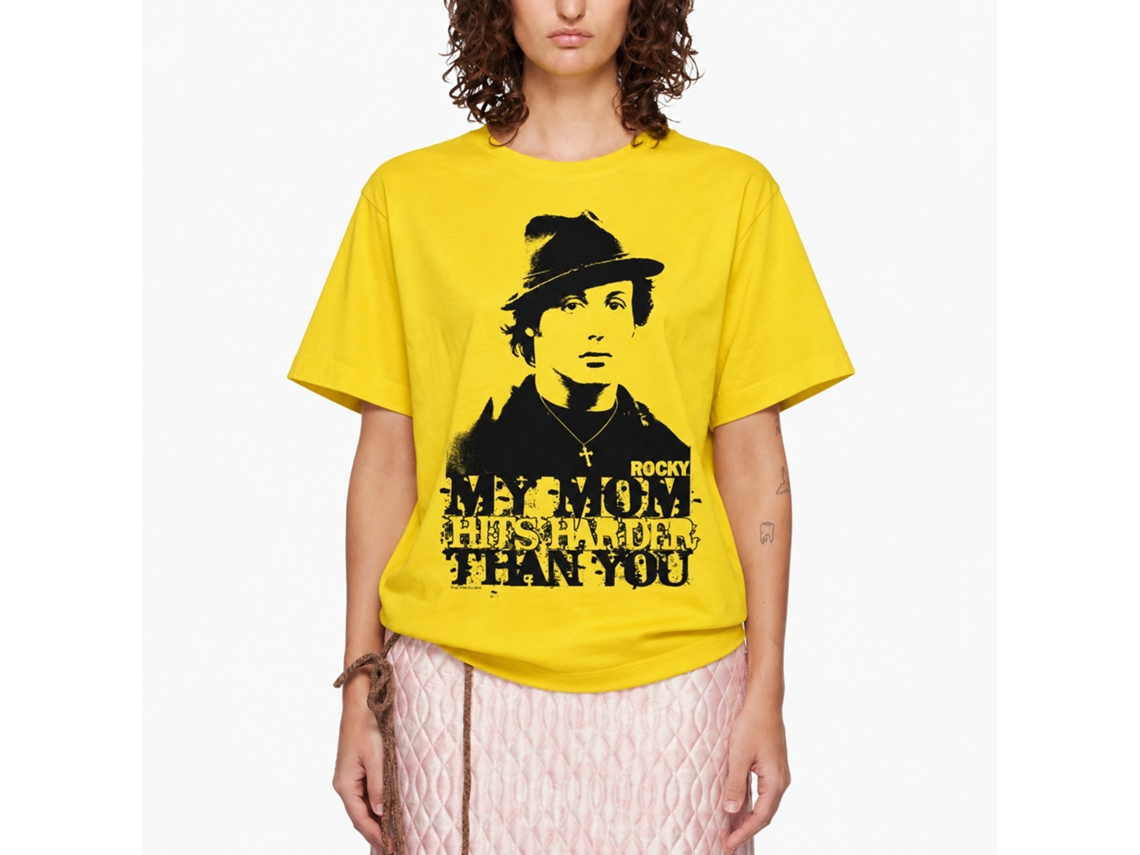 Rockinstone Rocky Movie My Mom Hits Harder Solid Yellow Adult T-shirt Size:l