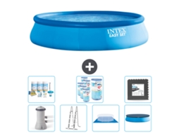 Piscina Inflável Redonda INTEX Easy Set 457 X 107 Cm Azul Inclui Bomba Escada Lençol Cobertura Pacote de Manutenção Filtros Ladrilhos