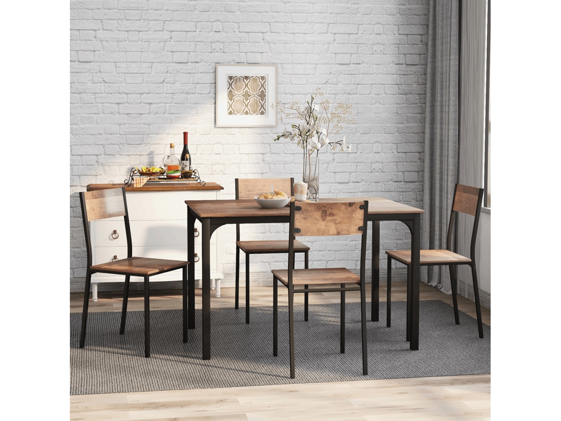 Conjunto de Mesa Jantar com 4 Cadeiras PAPRIKA em Estilo Vintage Marrom Ideal para Varanda e Sala Jantar