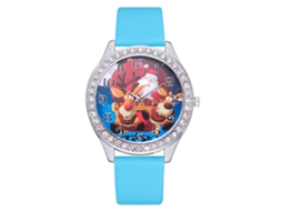 Relógio de Pulso Feminino de Moda com Cinto de Couro Pu e Strass Azul Céu