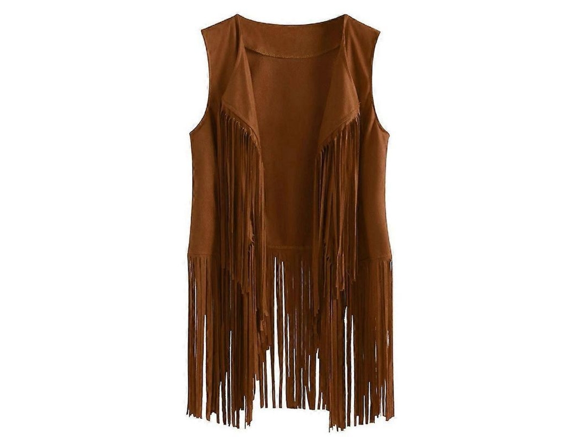 Colete Sem Mangas De Faux Suede Com Franja 70s Hippie Para Mulher Jaqueta Cardigan Festival Khaki