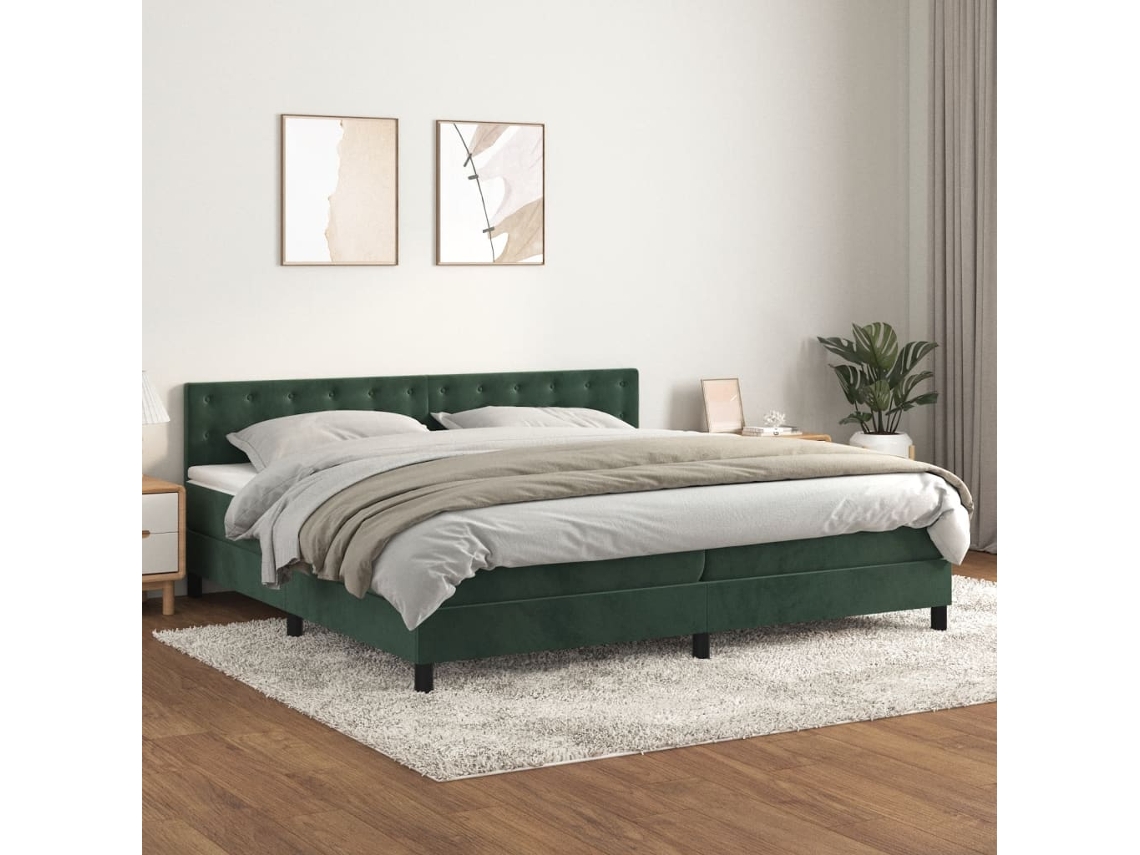 Cama Com Molas/colchão 200x200 Cm Veludo Verde-escuro