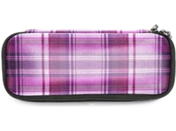 Organizador escolar de mesa com pauta quadriculada texturizada, vermelha, grande capacidade, para canetas marcadoras.