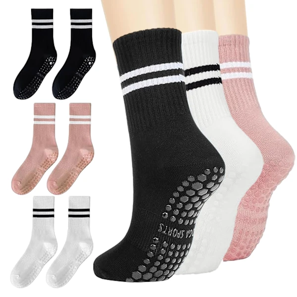Meias de Ioga 3 Pares Femininas Algodão Antiderrapantes com Aderência, Respiráveis, para Pilates, Balé, Exercícios AQUAFORGE