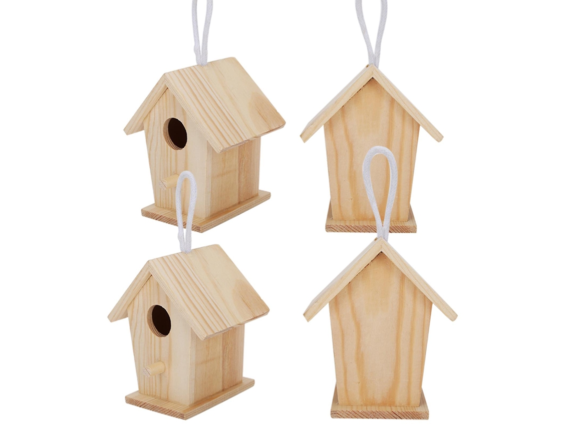 Conjunto de 4 mini casinhas de pássaros AQUAFORGE, madeira, uso externo