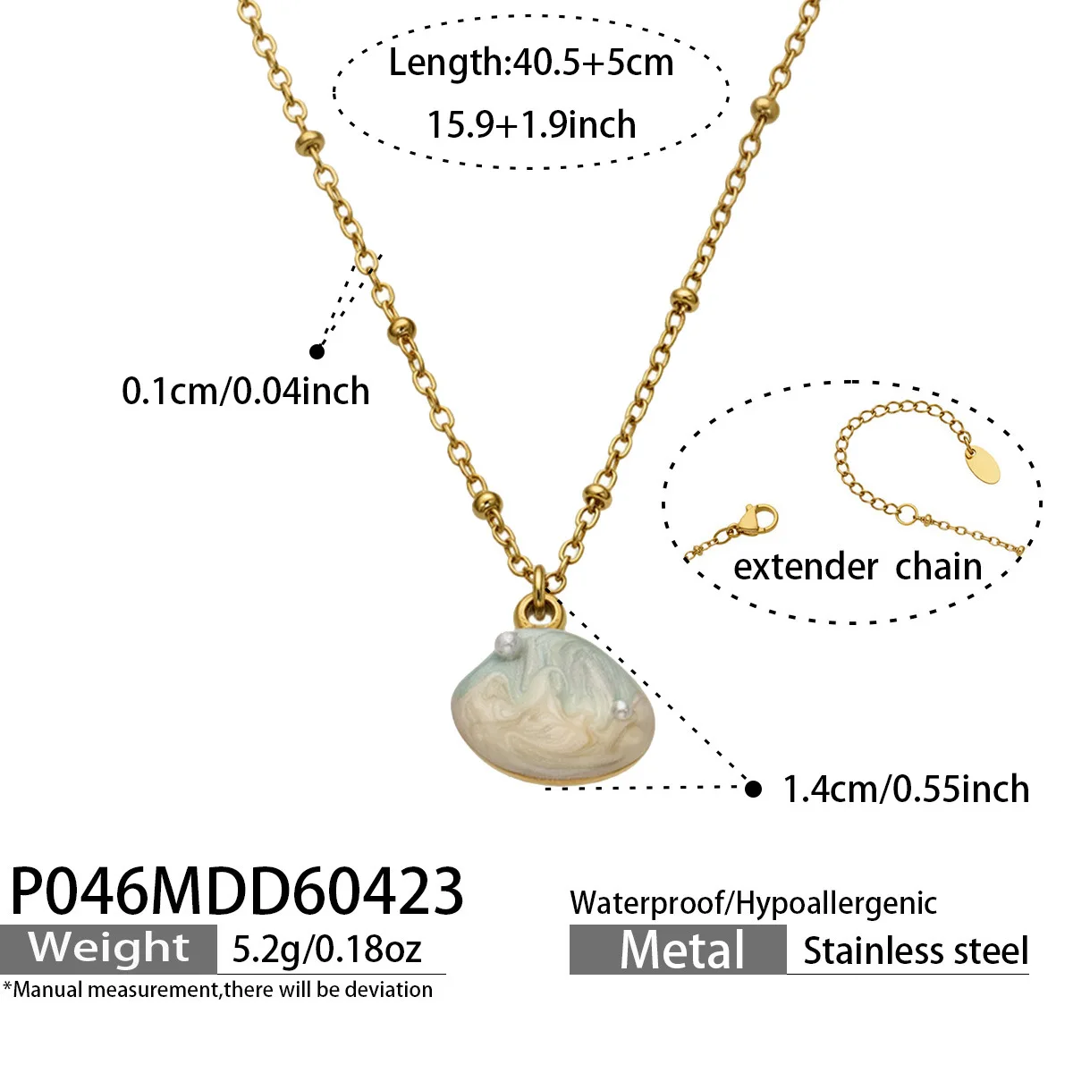 Colar Elegante Com Pingente Em Formato De Concha, Em Aço Inoxidável Banhado A Ouro