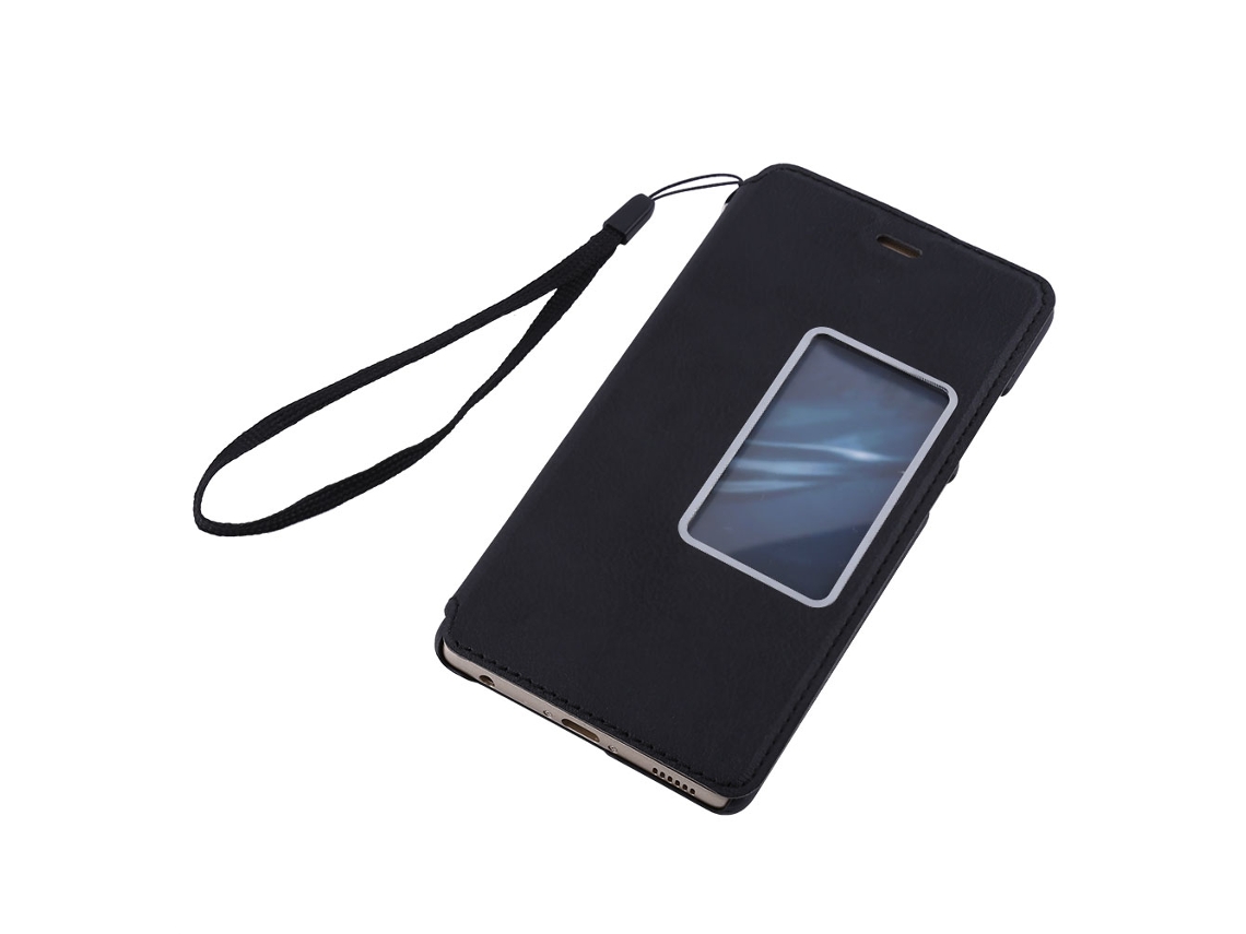Capa Protetora Huawei P9 Preta de Pu com Coldre EOOCOO (janela Inteligente com Suporte Flip)