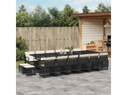 Vidaxl 17 Pcs Conjunto De Jantar P/ Jardim C/ Almofadões Vime Pe Preto