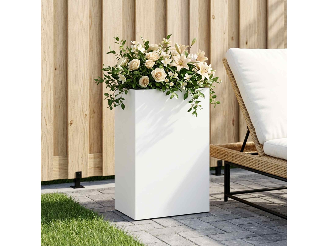 Vidaxl Vaso De Jardim Branco 40 X 30 X 75 Cm Aço Laminado A Frio
