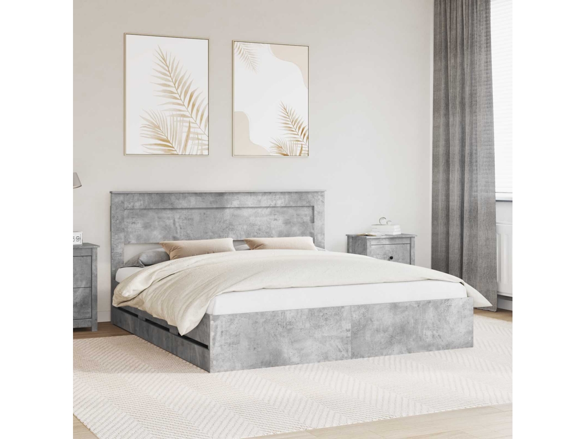 Vidaxl Estrutura Da Cama Cinzento 200 X 200 Cm Madeira De Engenharia