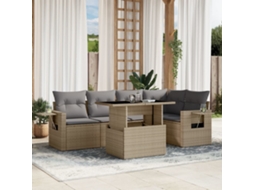 Vidaxl 6 Pcs Conjunto De Sofás P/ Jardim Com Almofadões Vime Pe Bege