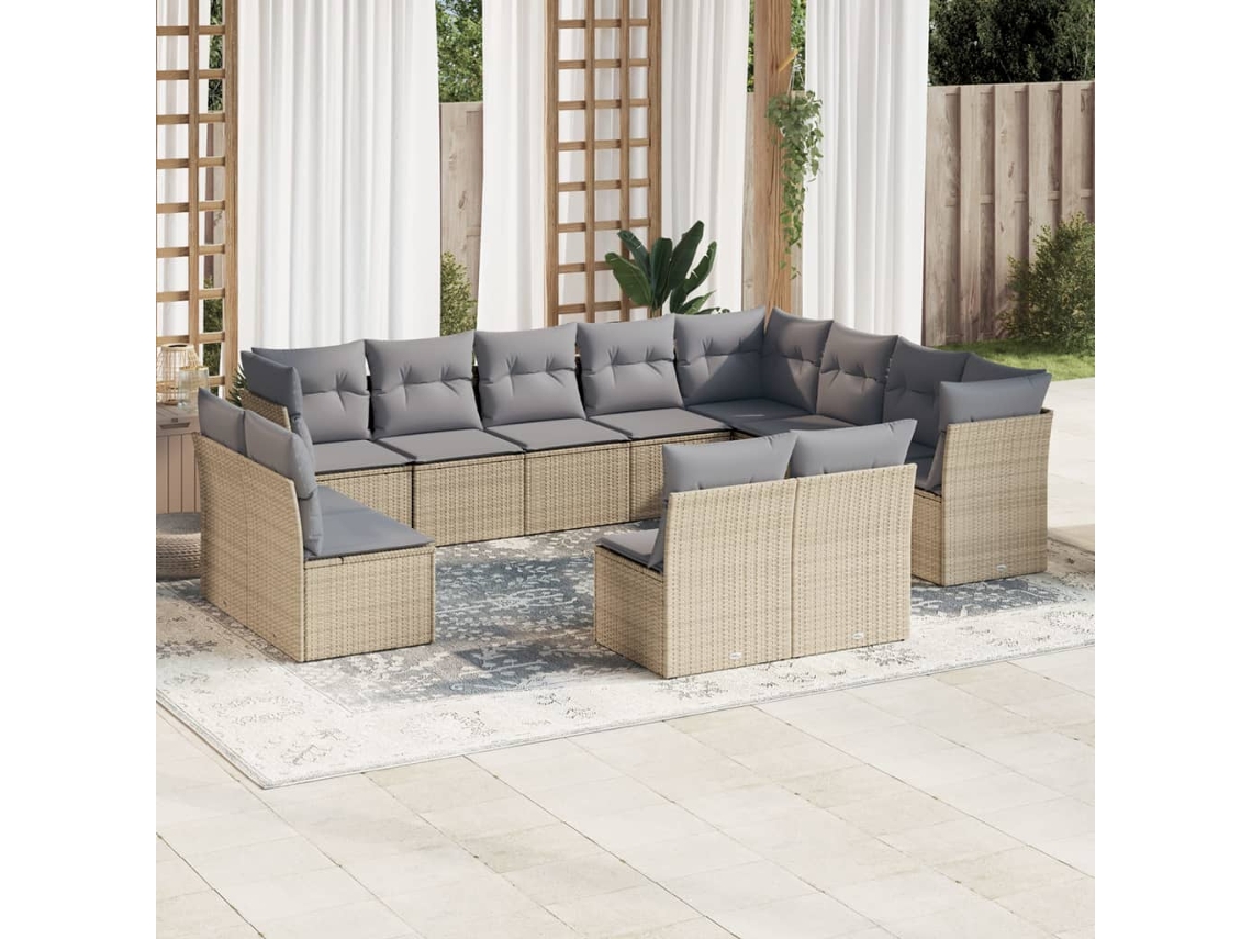 Vidaxl 12 Pcs Conjunto de Sofás P/ Jardim com Almofadões Vime Pe Bege