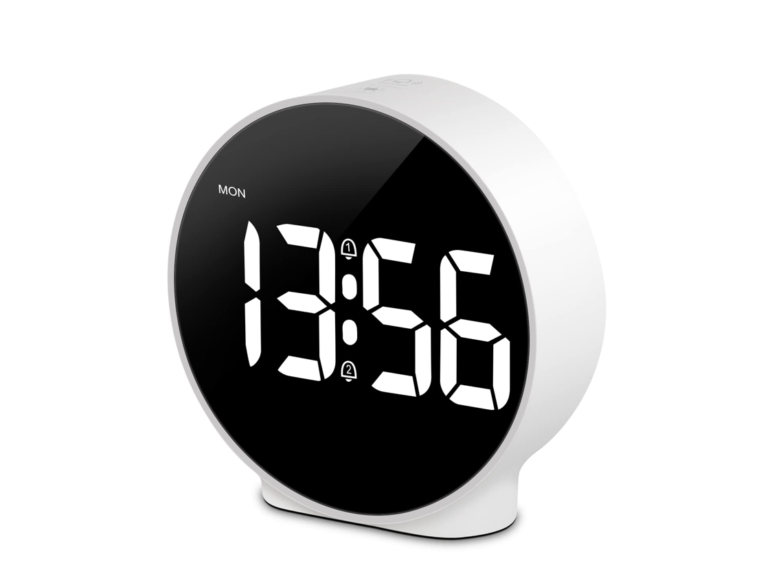 Pequeno Despertador Digital Led Desk Travel Relógio Eletrônico Duplo Alarme Snooze Dimmable Day Set 12/24h Semana Display 4 Polegadas Branco